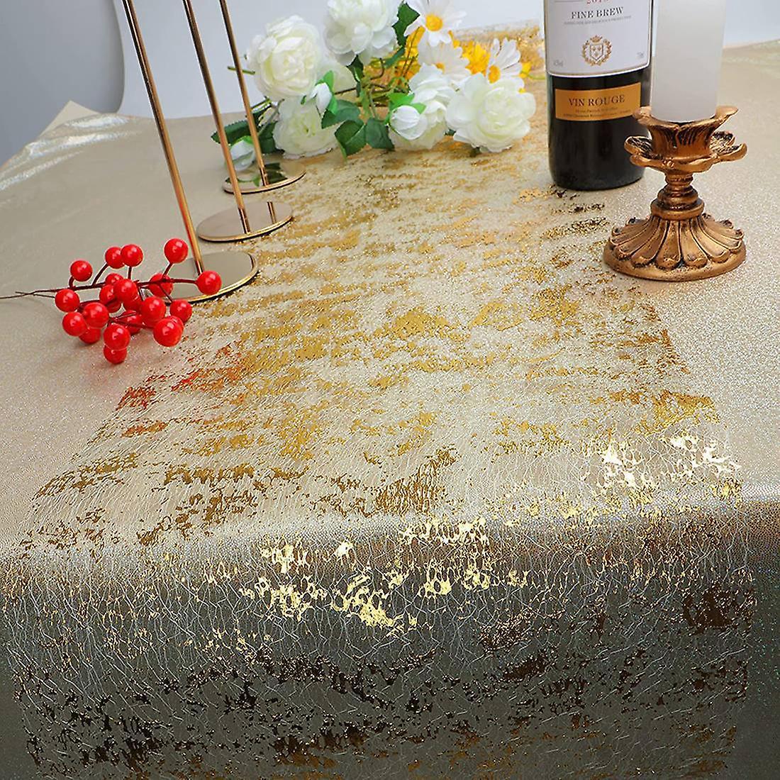 2 Pcs Gold Table Runner, Sequin Glitter Foil Metallic 11x108inch