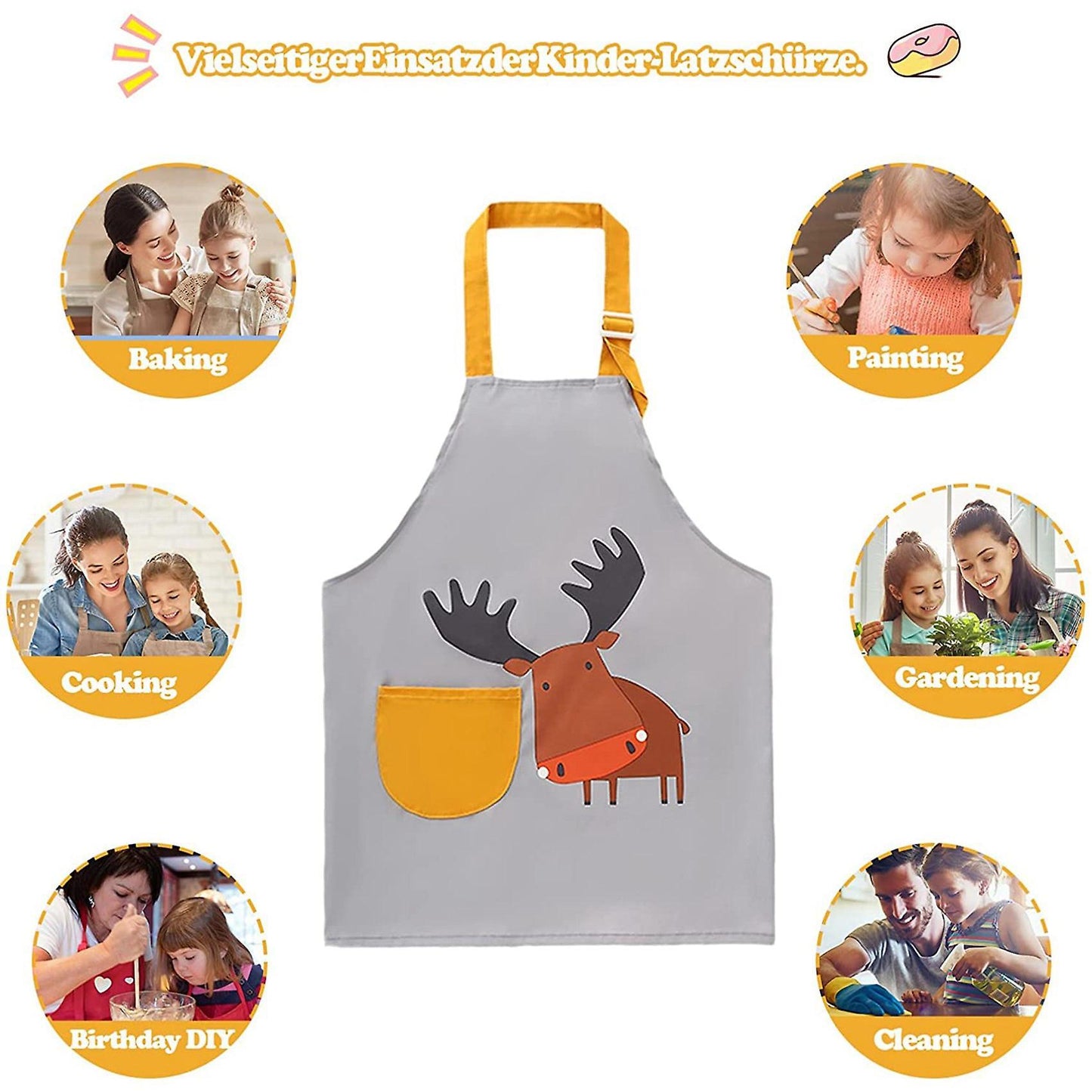 Kids Apron with Pocket Boys Girls Painting Baking Apron Deer