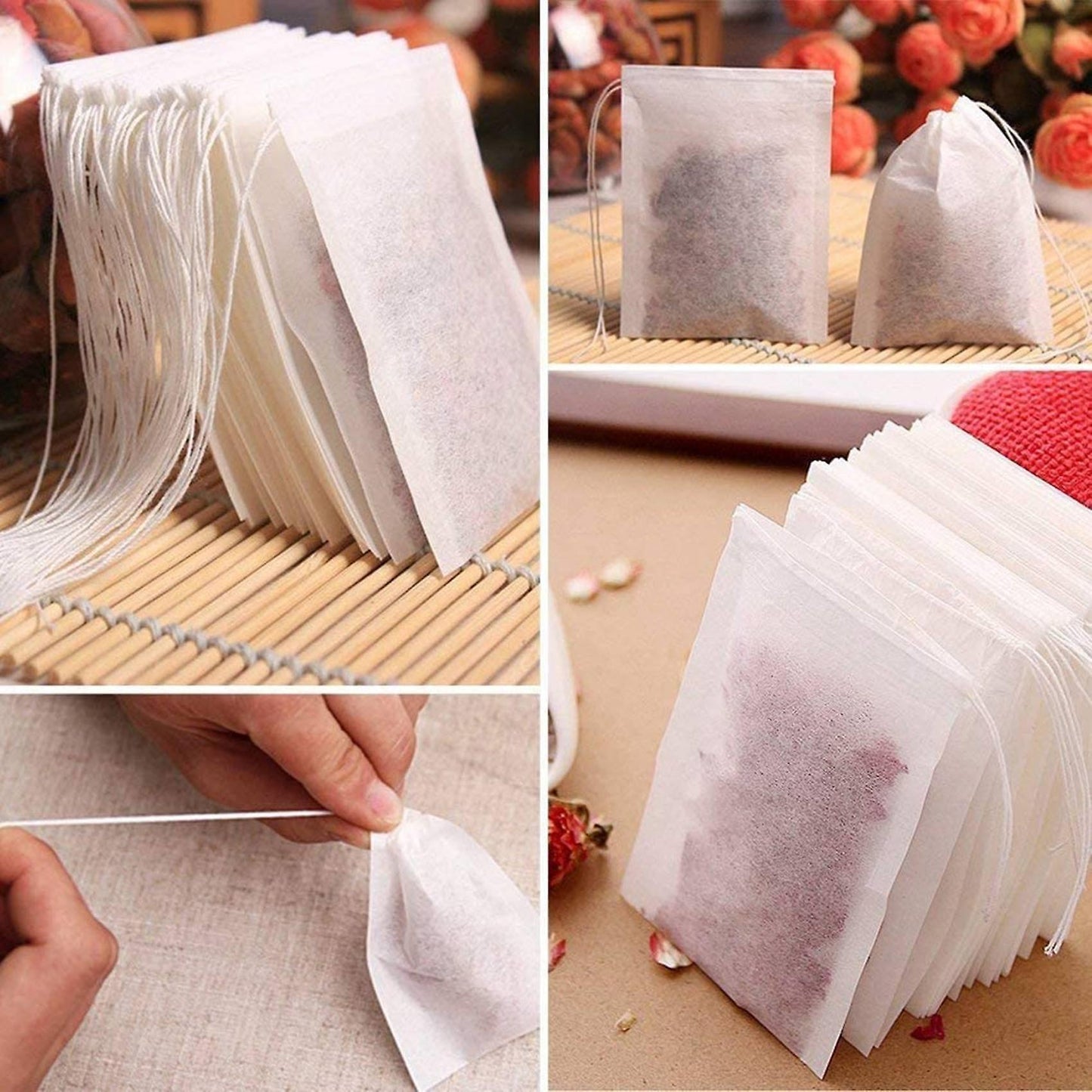 100 Pieces Of Disposable Tea Bag Filter Bag, Sealed with Rope