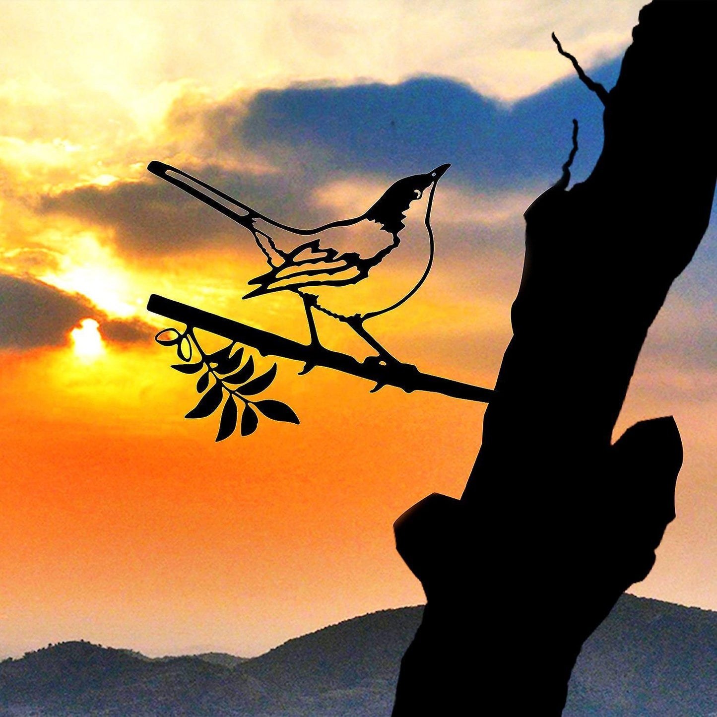 Metal Bird Silhouette Ornament On Branch Statue Home Garden Decor,b