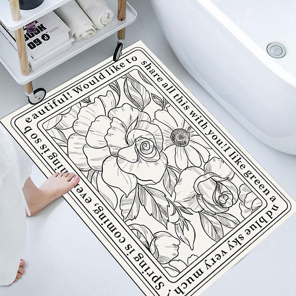 Rectangle Bath Shower Mat Doormat Absorbent Flower(b,40x60cm)