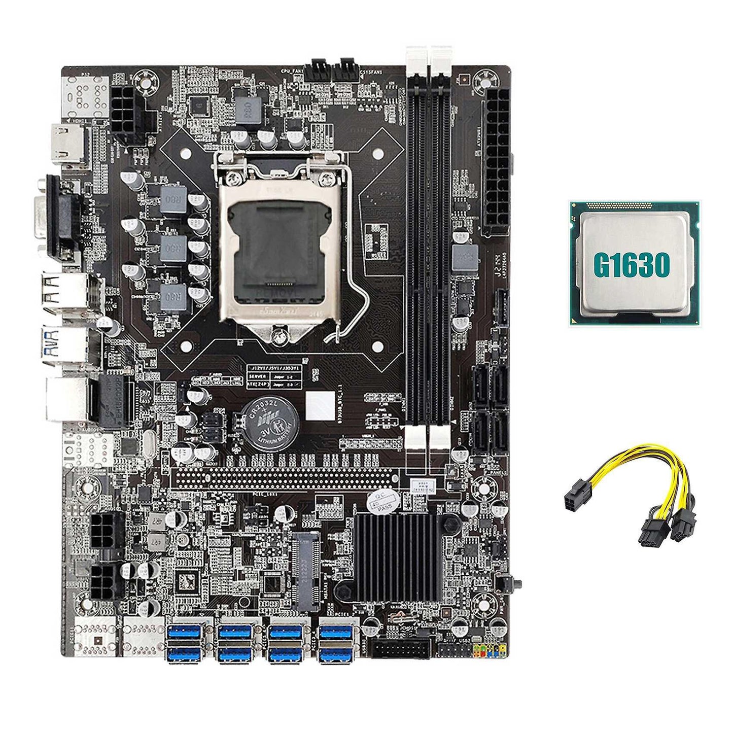 B75 Eth Mining Motherboard 8xpcie Usb Adapter+g1630 Cpu+6pin