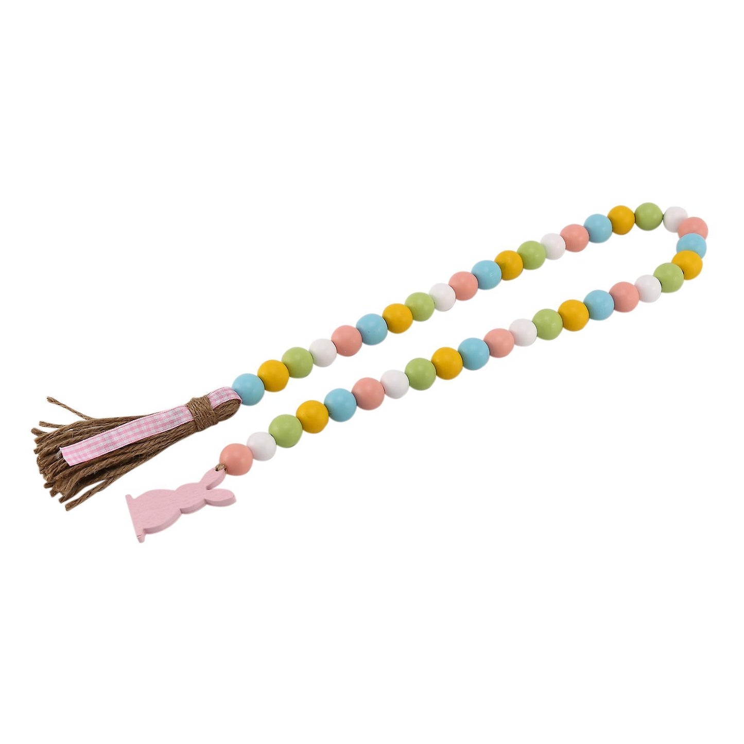 Easter Wood Bead Garland with Tassels and Bunny Tag Rustic (pink)