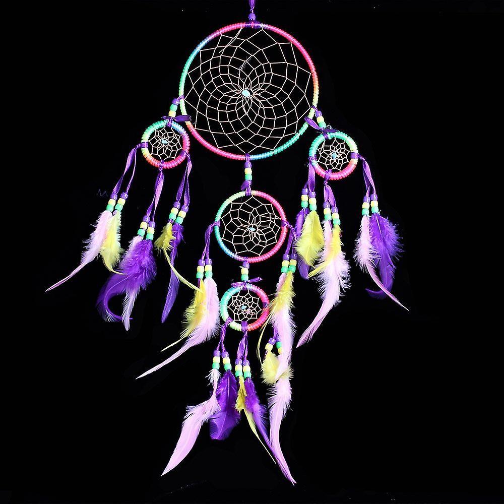 Dream Catcher Wall Hanging Decoration Colorful Feather Five Rings