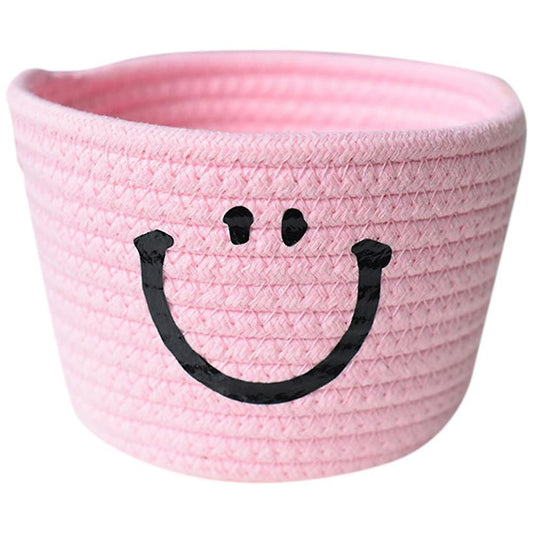 Smile Cotton Rope Basket Woven Storage Basket for Sundries, Pink