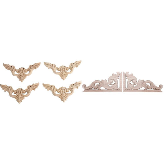4pcs 8 X 8cm Wood Carved Corner Onlay Unpainted Applique