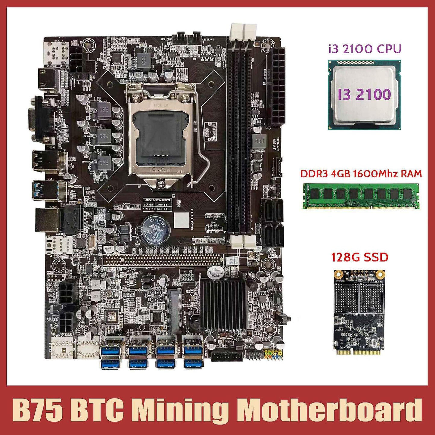 Btc B75 Motherboard+i3 2100 Cpu+ddr3 4gb 1600mhz Ram+128g Msata Ssd