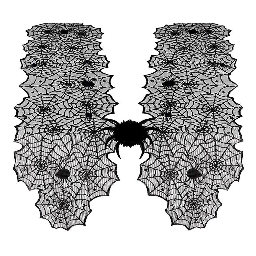 2pcs Halloween Table Runner Lace Black Spider Web Linens Polyester