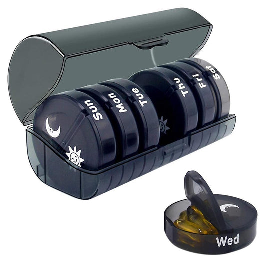 Daily Pill Organizer (twice-a-day) - Weekly Am/pm Pill Box(black Box)