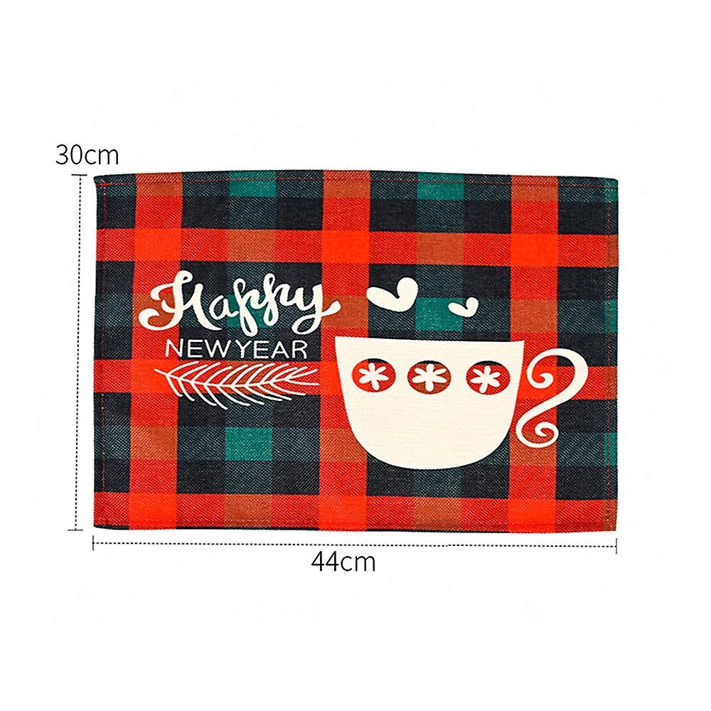 Christmas Placemats Set Of 4, with Plaid Printed, Washable Mats, E