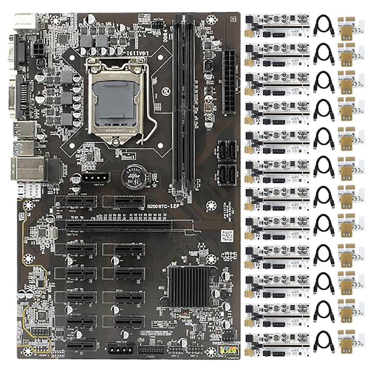 B250 Btc Mining Motherboard 12 Pcie Slot with 12 Pcs Riser Card