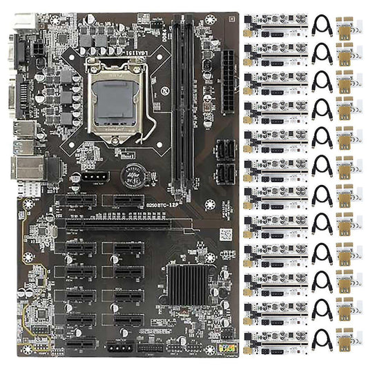 B250 Btc Mining Motherboard 12 Pcie Slot with 12 Pcs Riser Card
