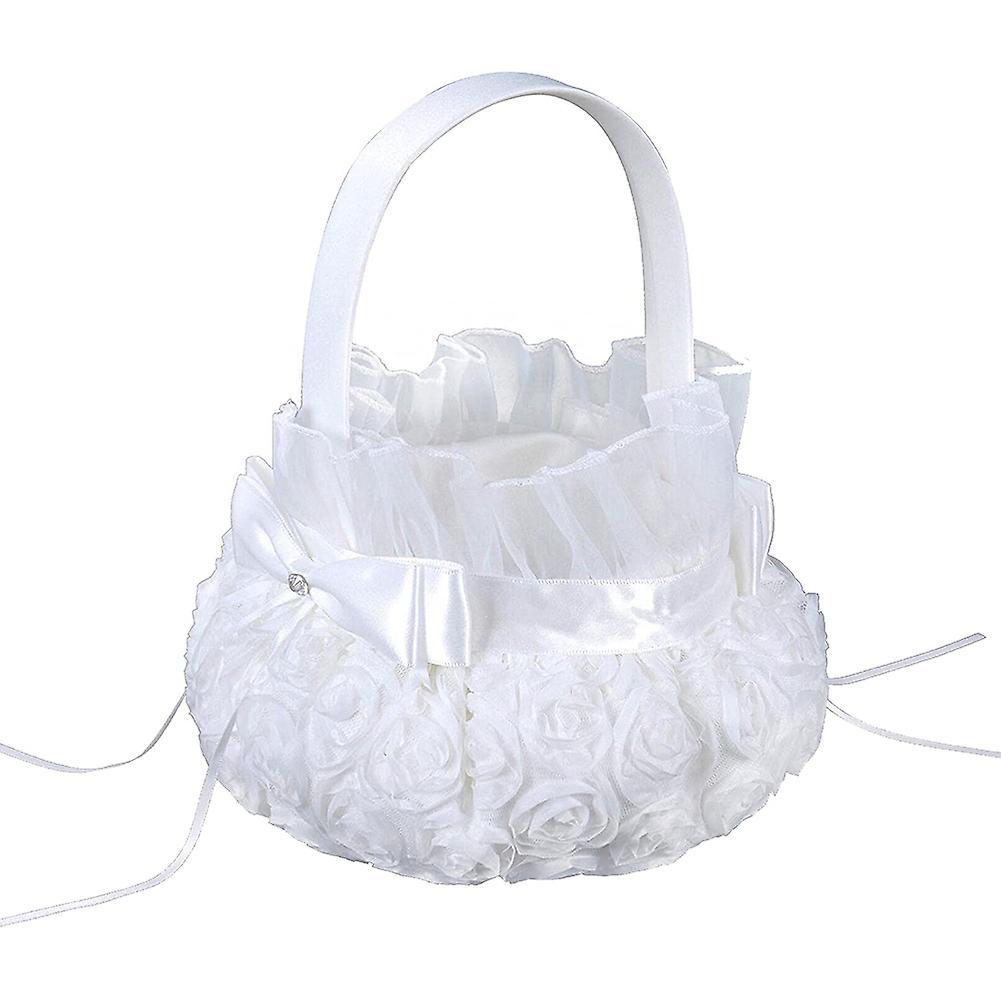 Silk Flower Girl Baskets for Wedding Flower Basket with Handle