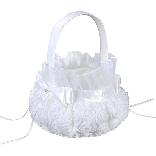 Silk Flower Girl Baskets for Wedding Flower Basket with Handle