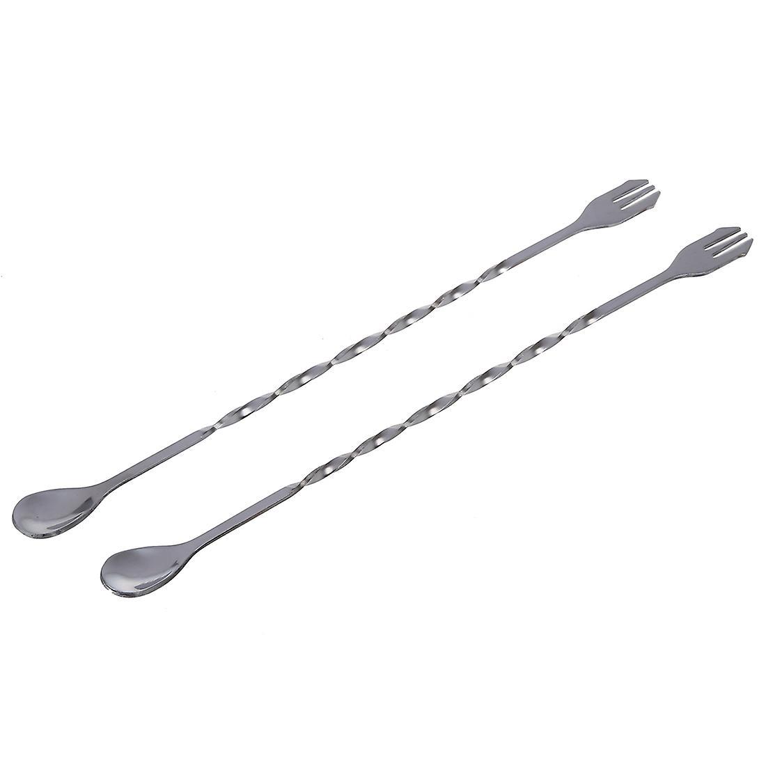 2pcs New Stainless Steel Bar Cocktail Twisted Mixing Spoon Fork Diy Set