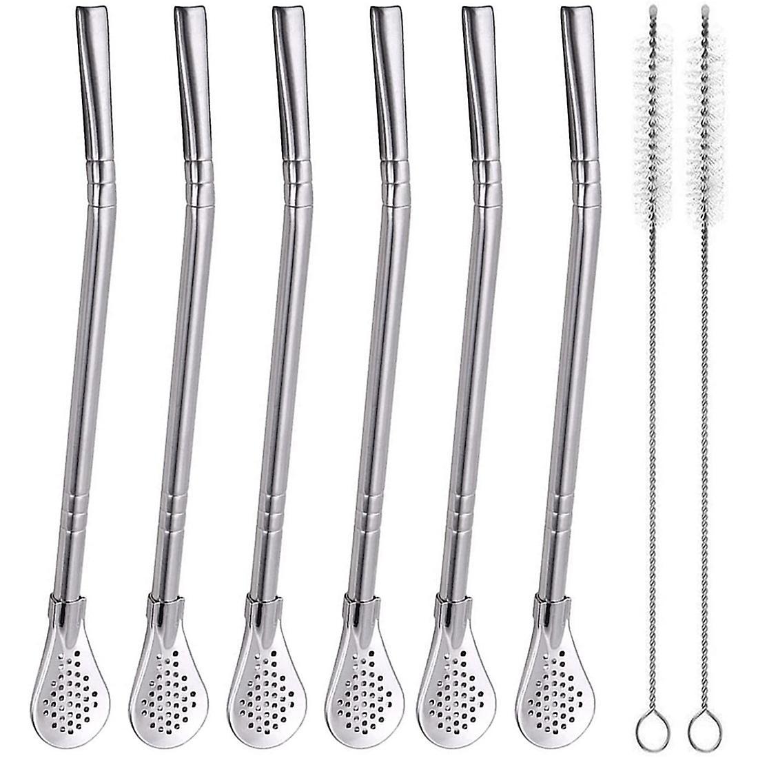 Stainless Steel Straw with Filter Spoon with 2 Pieces Brush Set