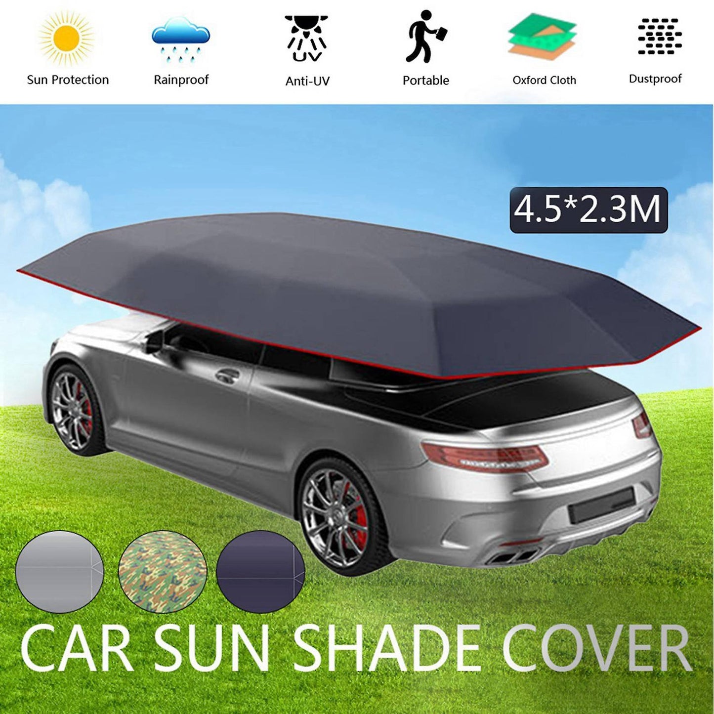 2pcs 4.5x2.3m New Outdoor Car Oxford Cloth Polyester Covers Silver