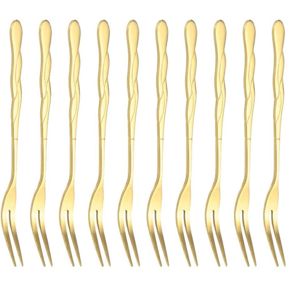 10pcs Stainless Steel Cake Fork 2 Prong Dinner Fork Golden