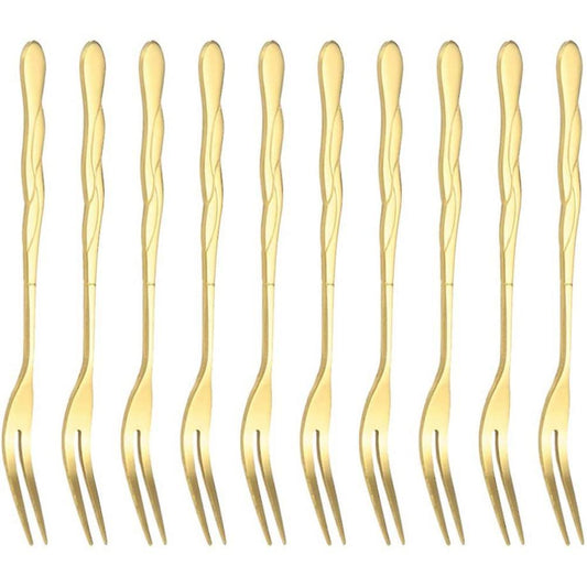 10pcs Stainless Steel Cake Fork 2 Prong Dinner Fork Golden