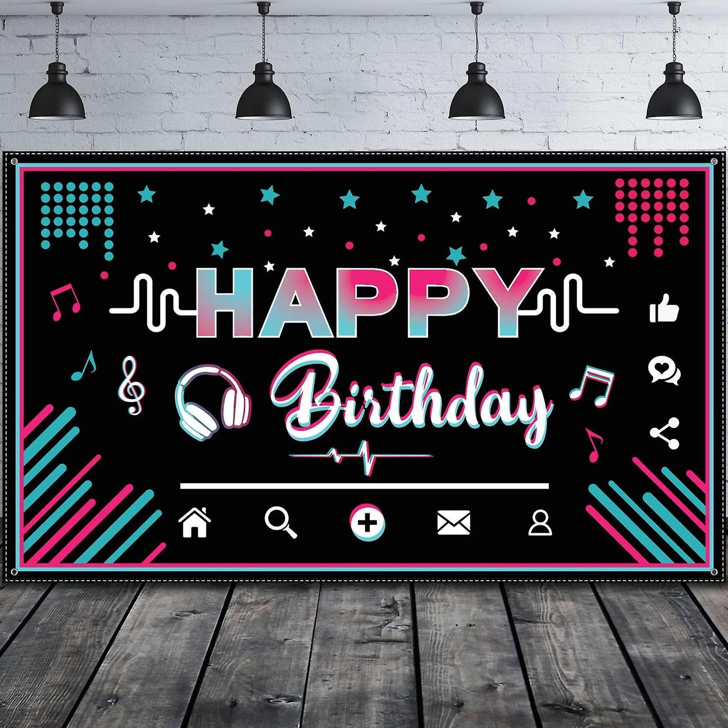 Happy Birthday Backdrop Banner Music Theme Birthday Party Decorations
