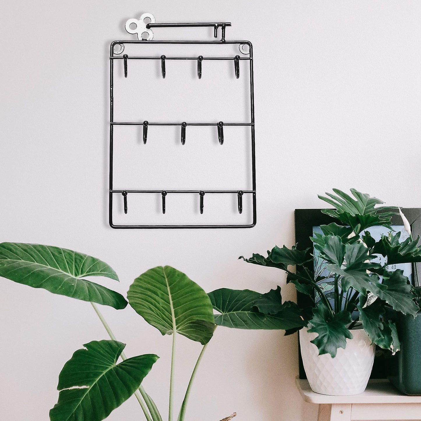Iron Wall Mounted Hooks 11 Hangers Key Holder Coat Black