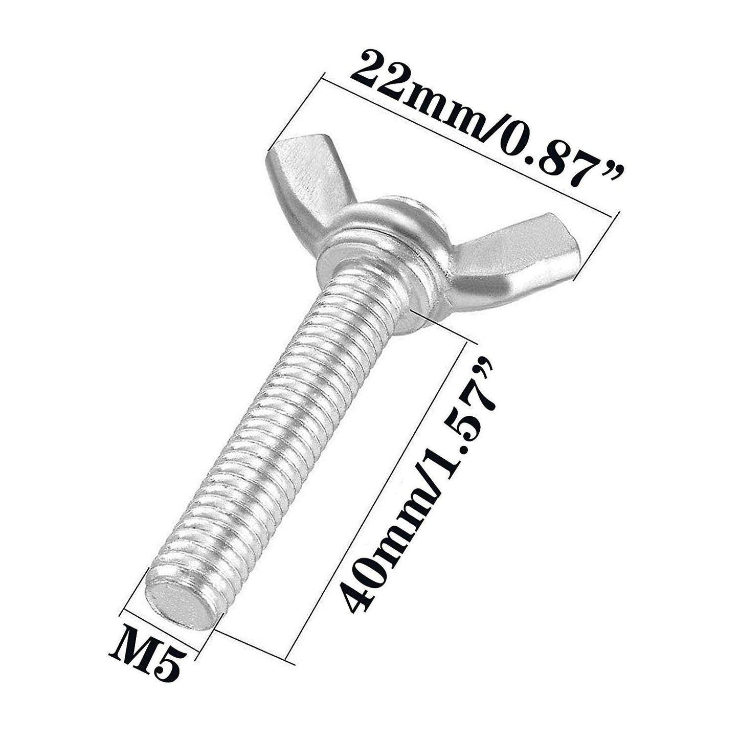 5 Pcs M5 Butterfly Wing Hand Screws Bolts Set, Full Thread (m5x40mm)