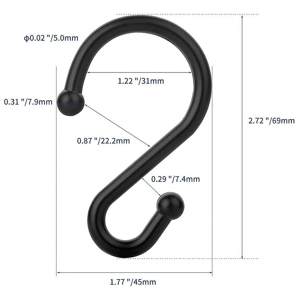 Set Of 12 Rings,s Shaped Hooks Hangers for Shower Curtains,(black)