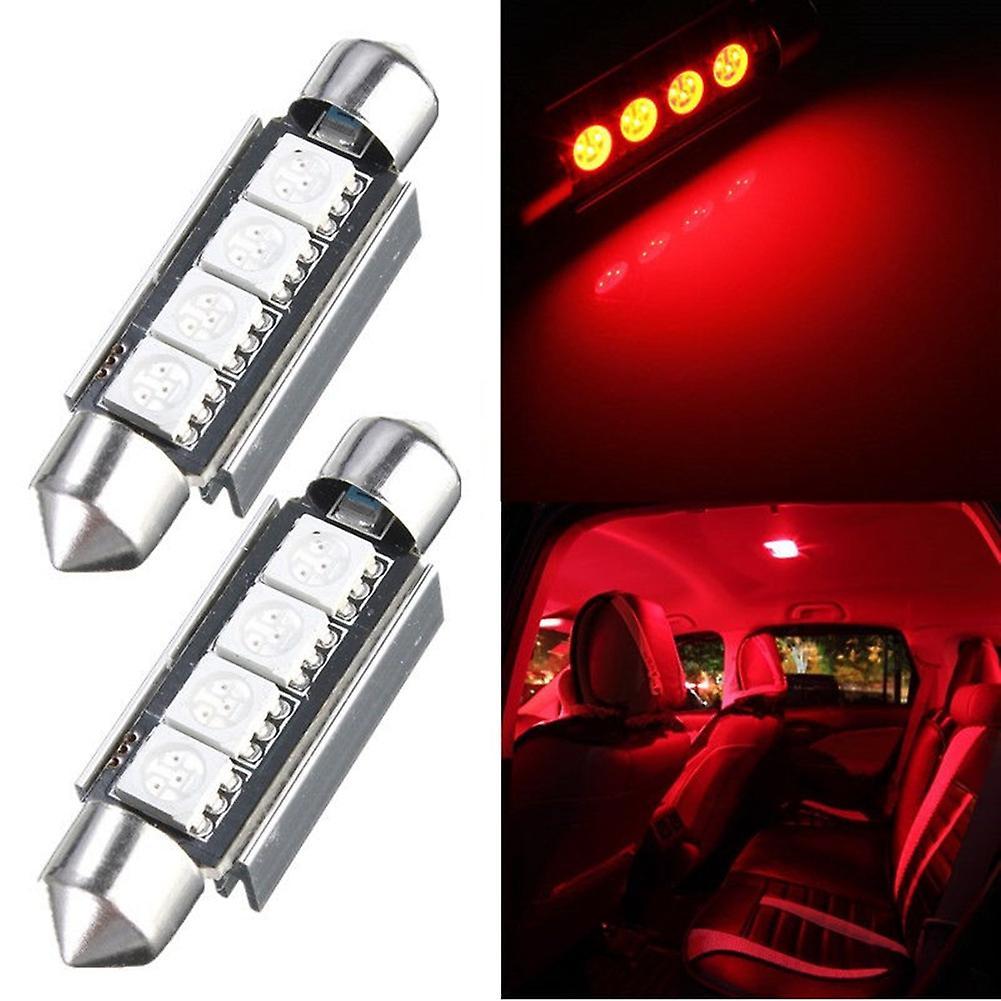 2x Red 4-smd 5050 Led Map/dome Interior Light Bulb 42mm Festoon