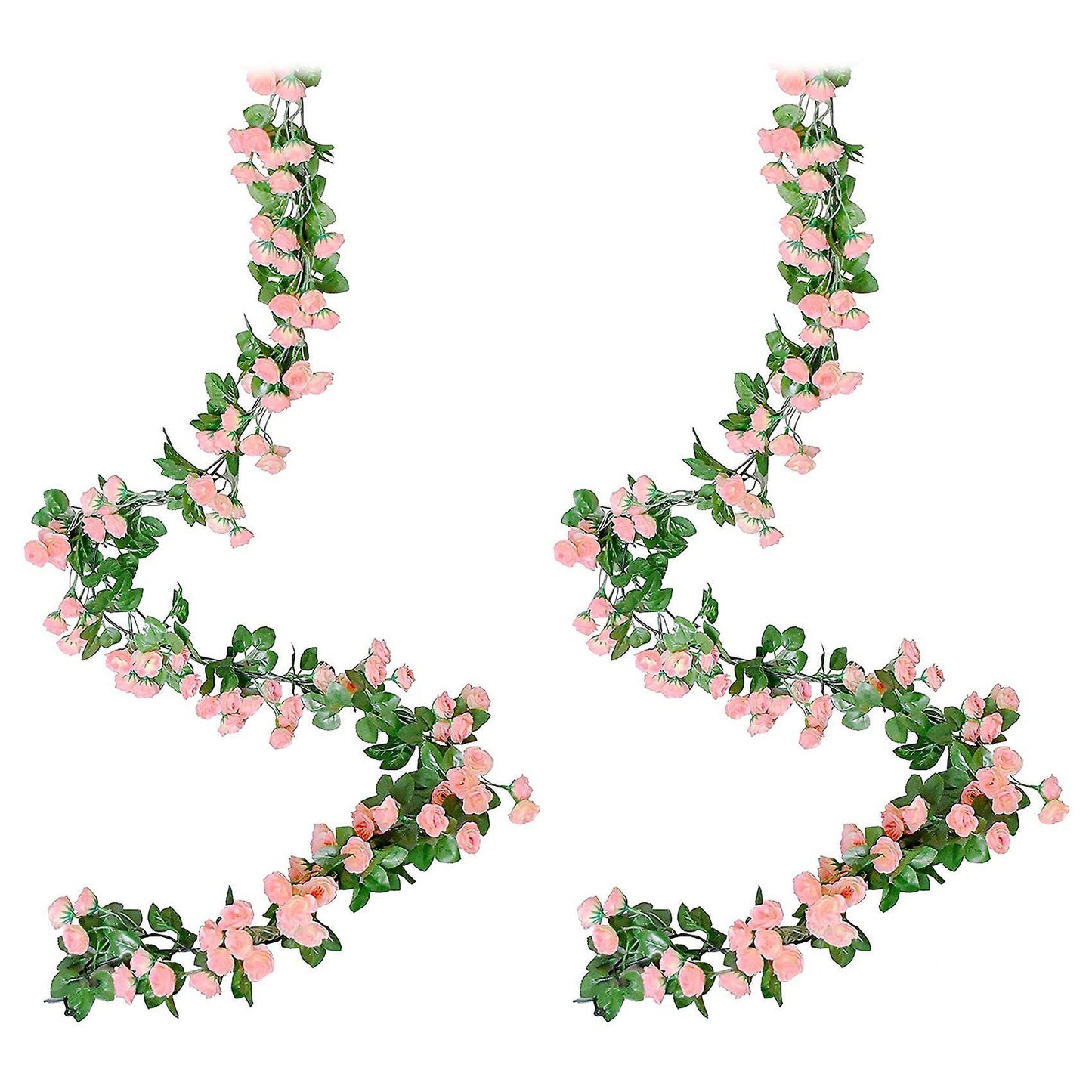Artificial Rose Vine Garland with 69 Heads for Home(pink, 2pcs)