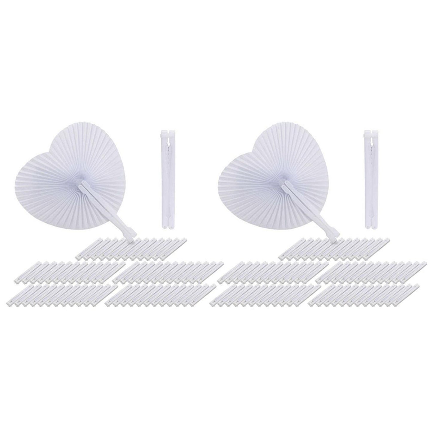 60pcs Eventail Blanc Papier Rond Coeur Decoration Mariage Fete Cadeau
