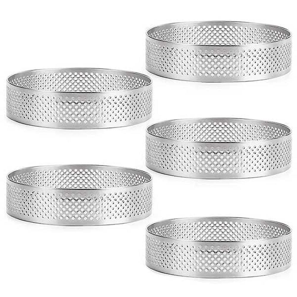 5pcs Circular Tart Rings with Holes Stainless Steel Cake Mould 9cm