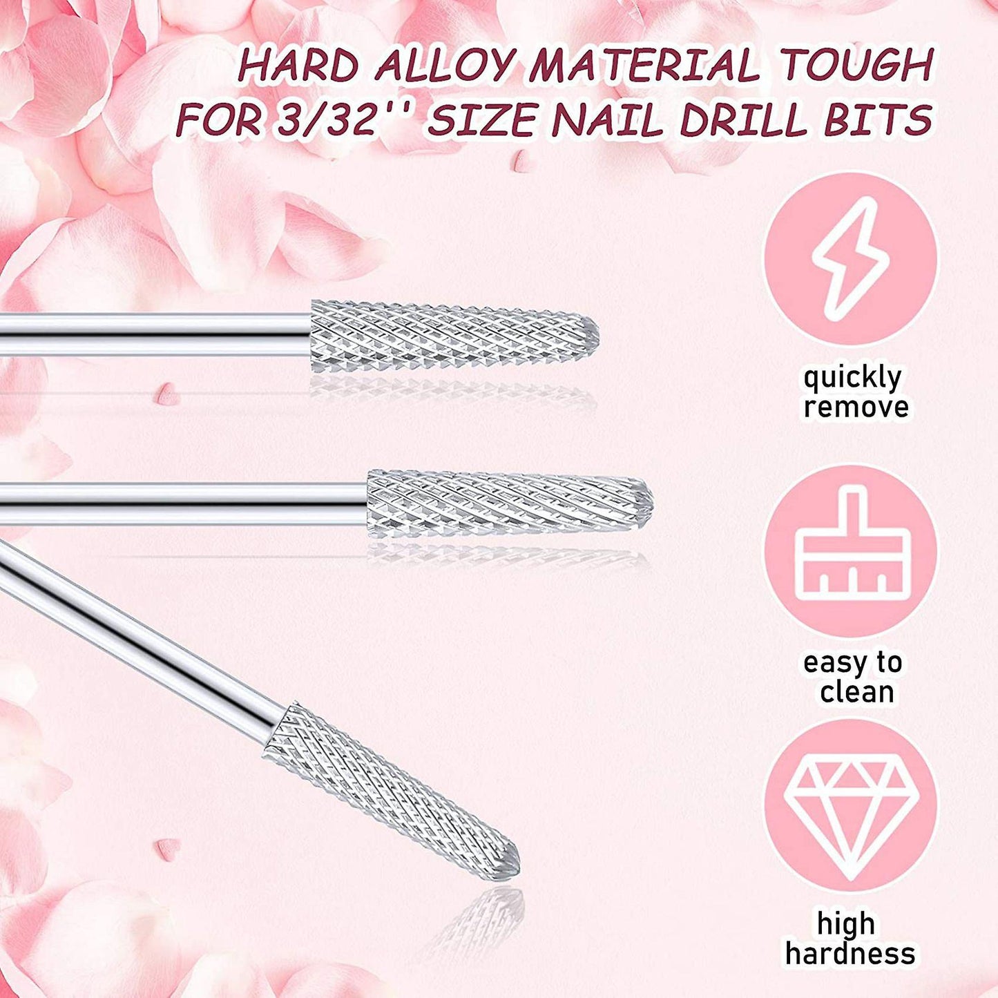 3 Pcs Nail Drill Bits Cone Shape Carbide for Manicure Pedicure Tools