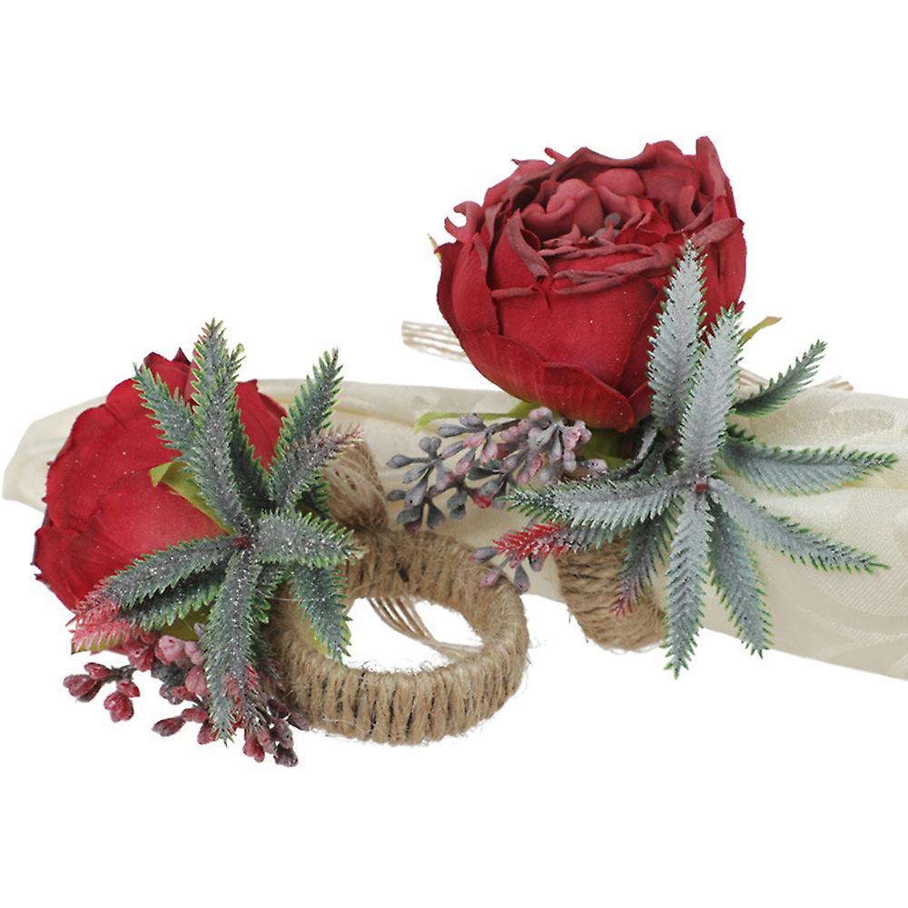 4pcs Artificial Rose Flower Napkin Ring Table Decoration(orange)
