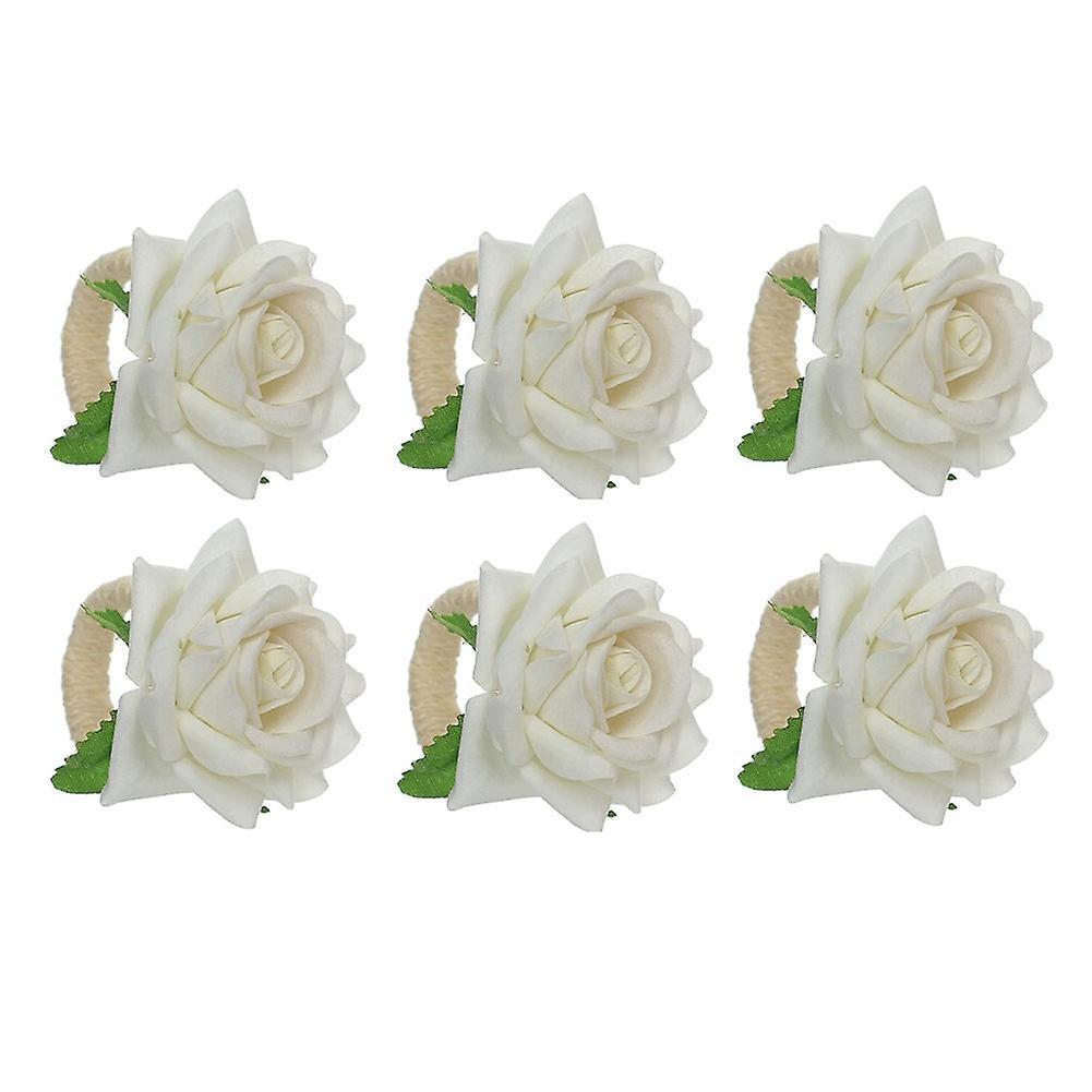 6pcs Rose Flower Napkin Rings,dinner Tables Decoration (white)