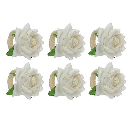 6pcs Rose Flower Napkin Rings,dinner Tables Decoration (white)