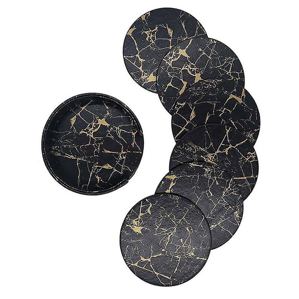 6pcs Pu Leather Marble Coaster Drink Coffee Cup Mat Round -3