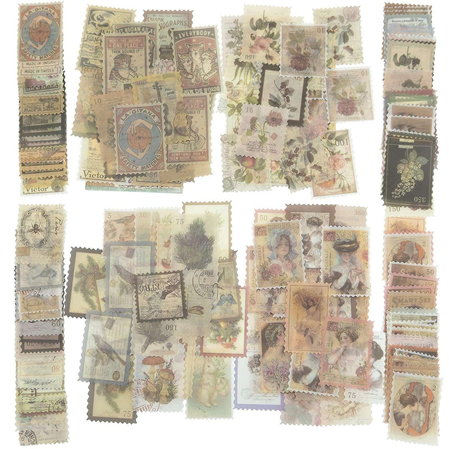 240pcs Vintage Postage Stamp Stickers, for Scrapbooking, Journaling