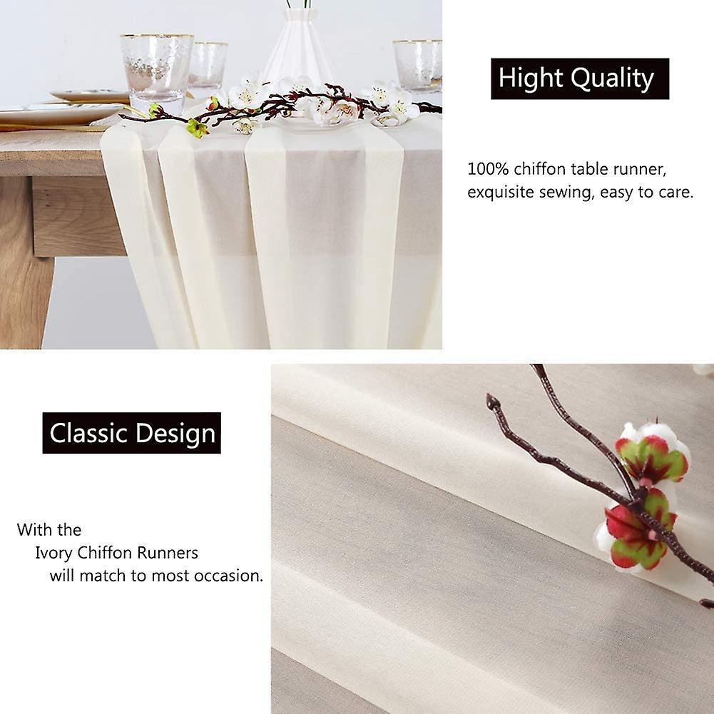 Table Runner 27x118 Inches Wedding Table Decorations Beige-white