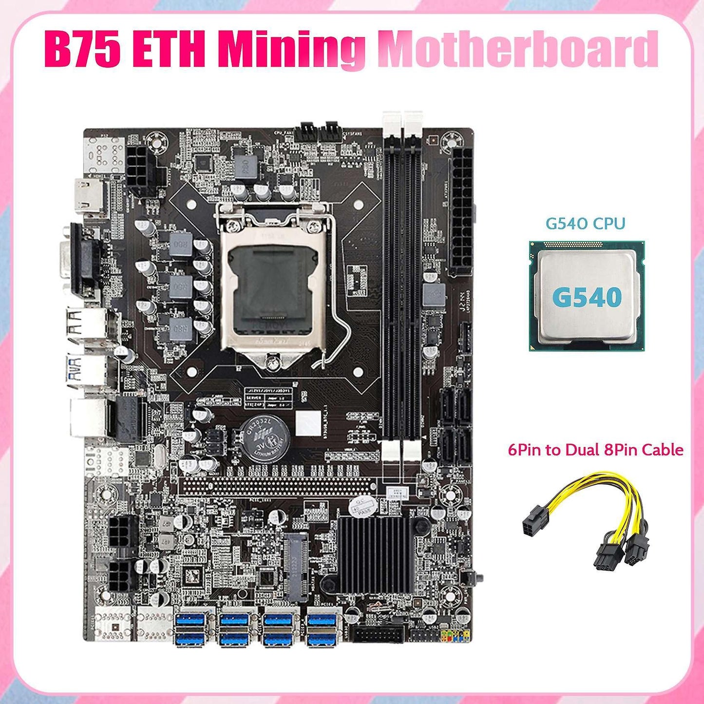 B75 Eth Mining Motherboard 8xpcie Usb Adapter+g540 Cpu+cable