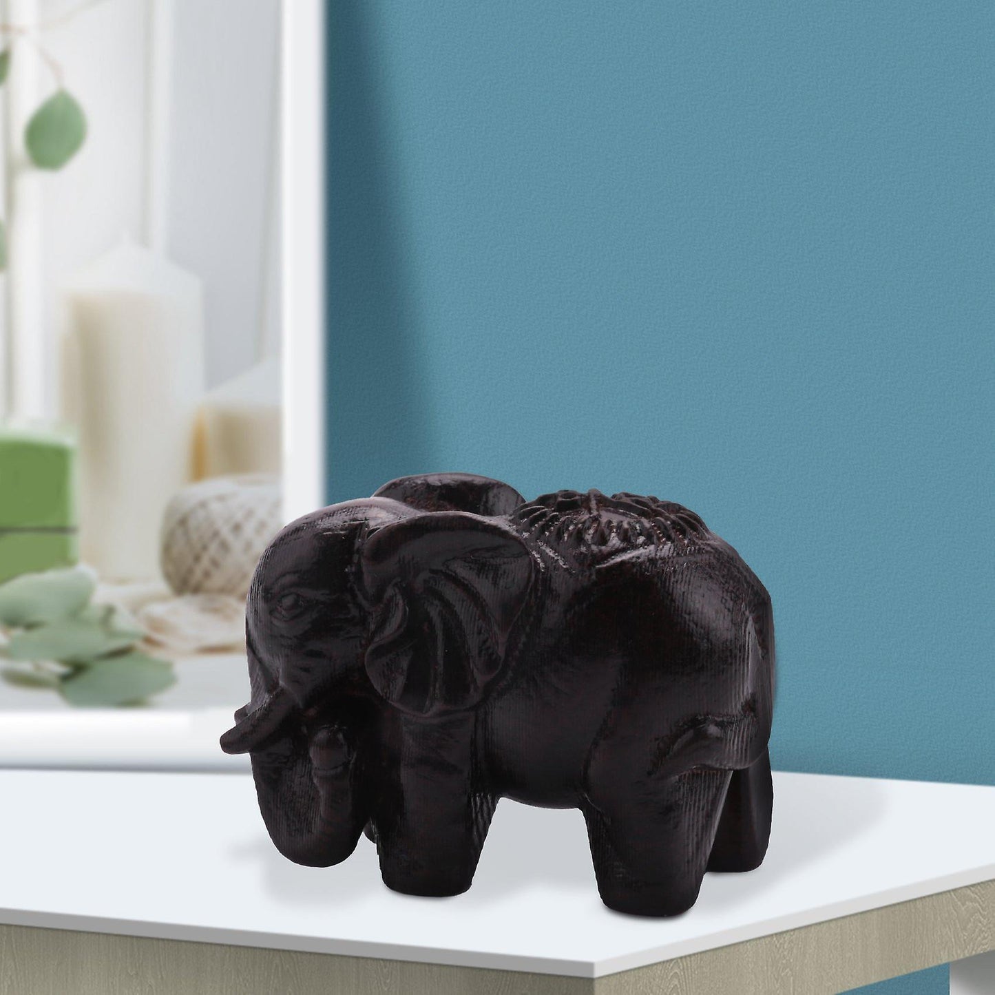 Ebony Elephant Ornaments Solid Wood Carving Furniture Porch Decor