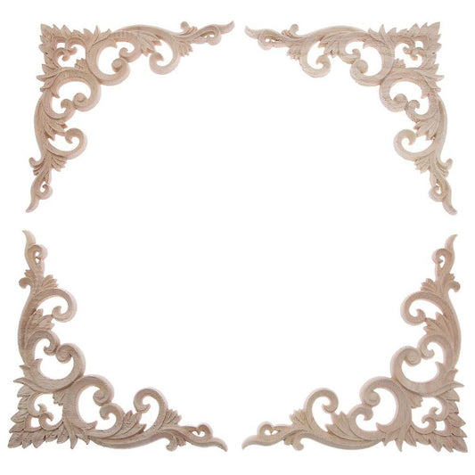 4pcs/set Wood Carved Corner Onlay Applique for Home Decoration 15cm
