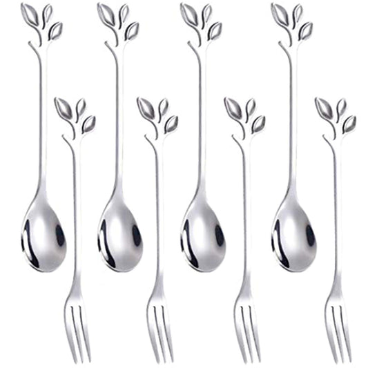 16pcs Dessert Spoon and Fork Set Creative Fruit Fork -silver