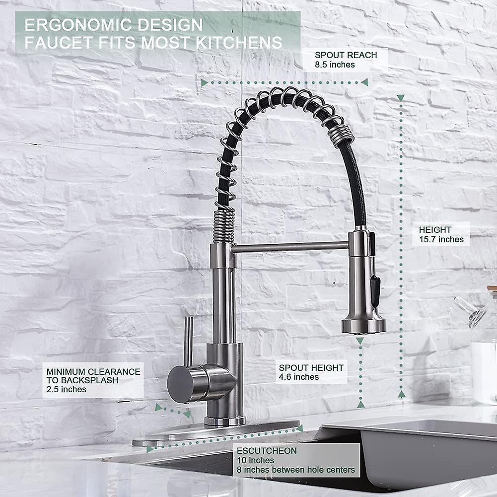 Kitchen Faucets, Brushed Nickel Stainless Steel Pull Down Sprayer