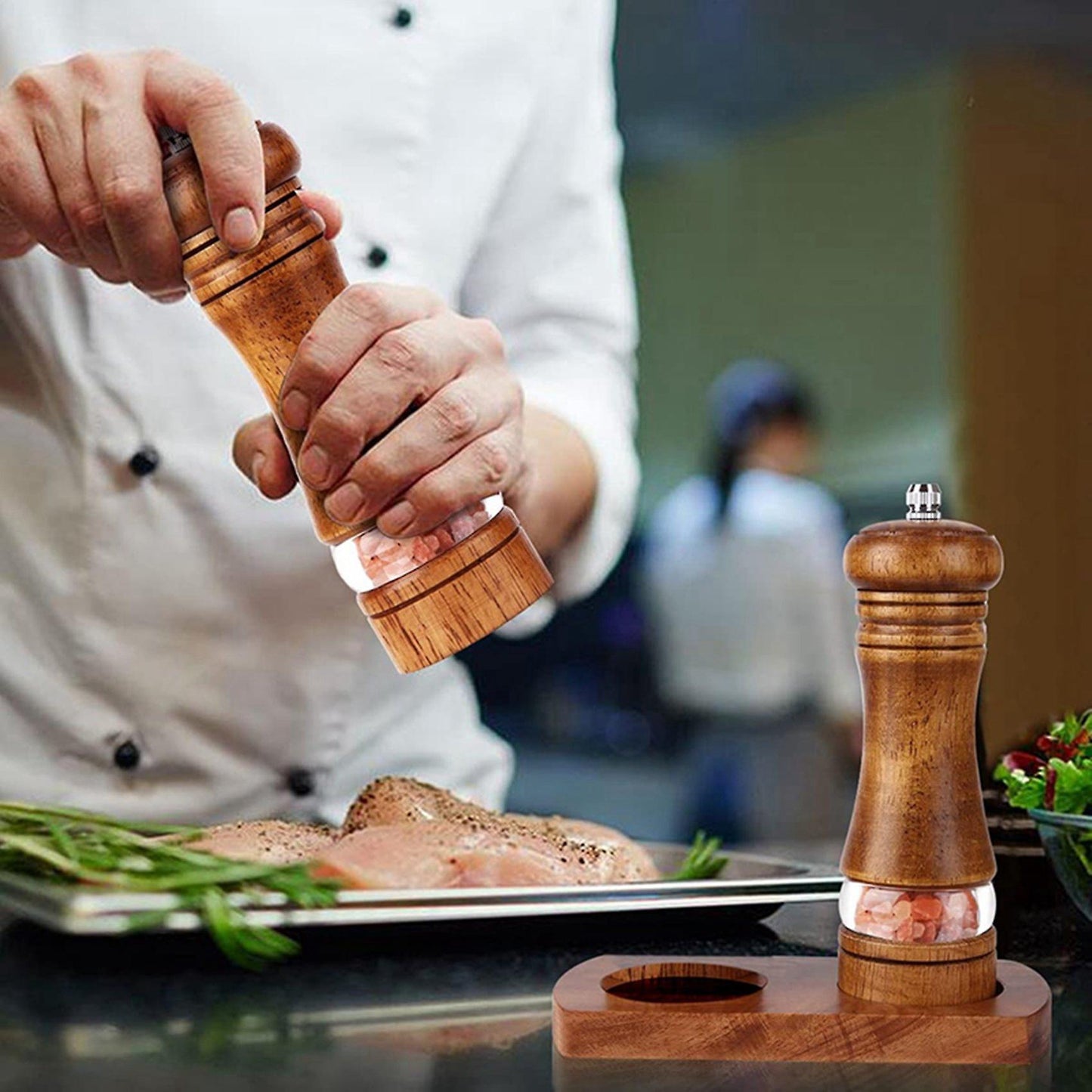 Pepper Mill Manual Salt Mill Wooden Spice Mill Ceramic Grinder B