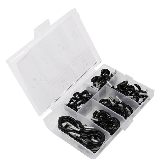 70 Pcs Black Cup Screw Hooks,6 Size for Hanging Plants, Mugs