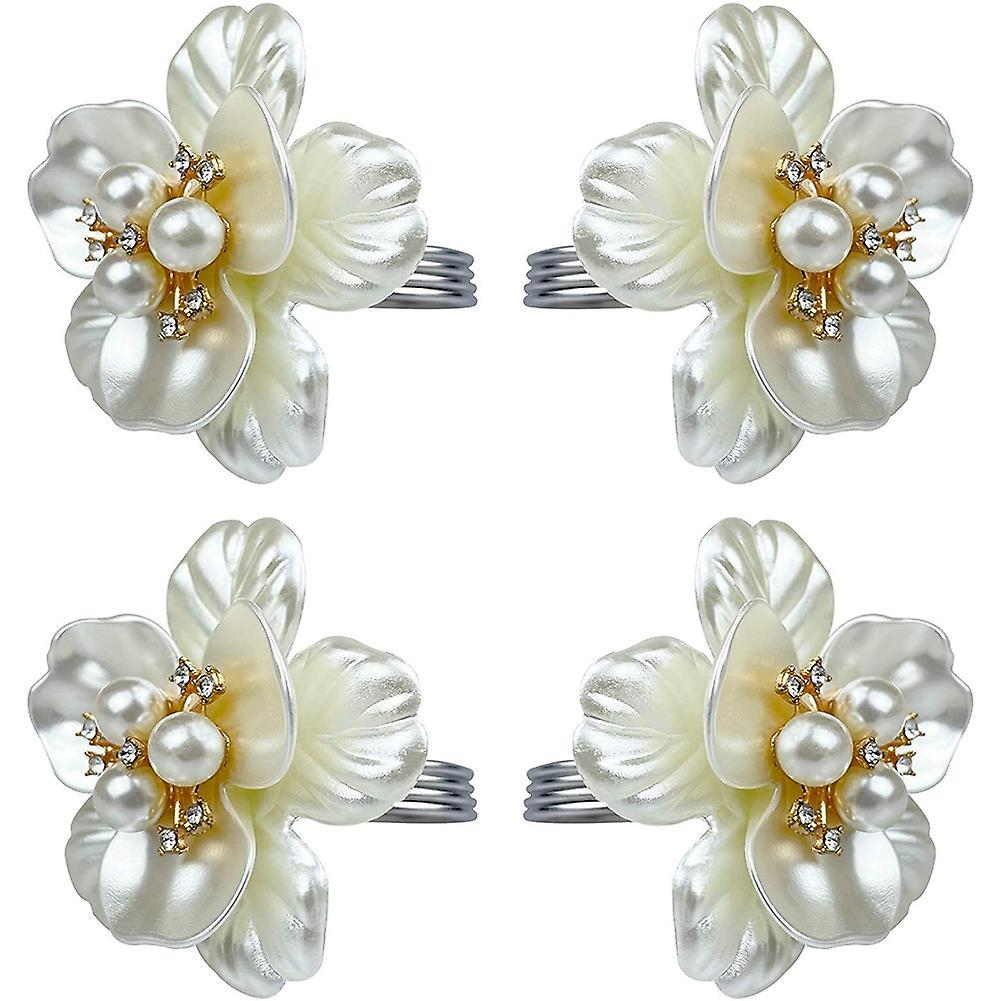 Pearl Flower Napkin Rings Set Of 6, for Wedding Birthday Party Dining