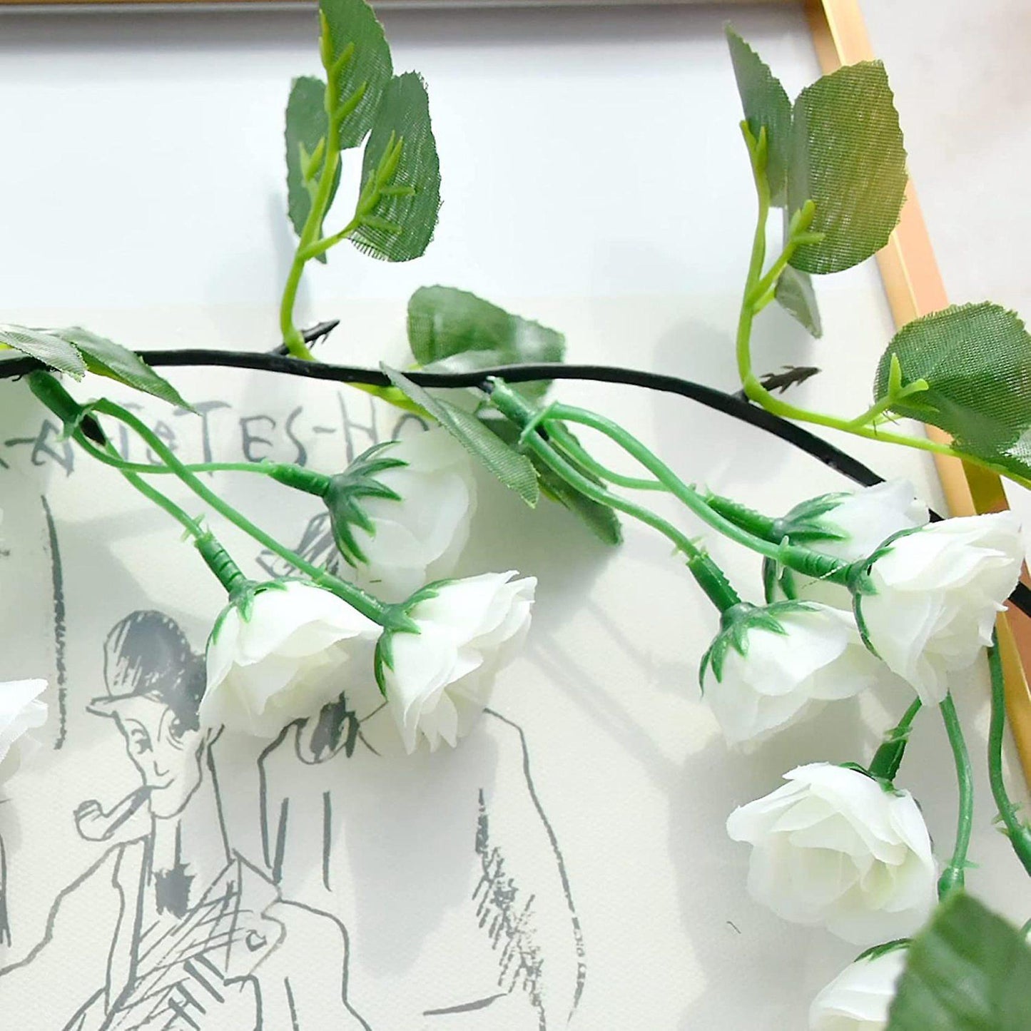 Artificial Rose Vine Garland with 69 Heads for Home(white, 2pcs)