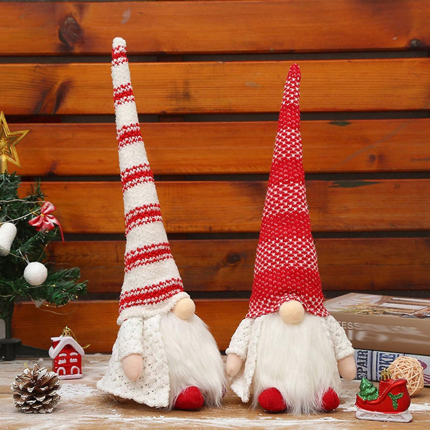 Christmas Led Light Striped Cap Faceless Doll Little Figurine B