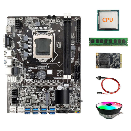 B75 Usb Btc Mining Motherboard+cpu+rgb Fan+ddr3 4gb 1600mhz Ram