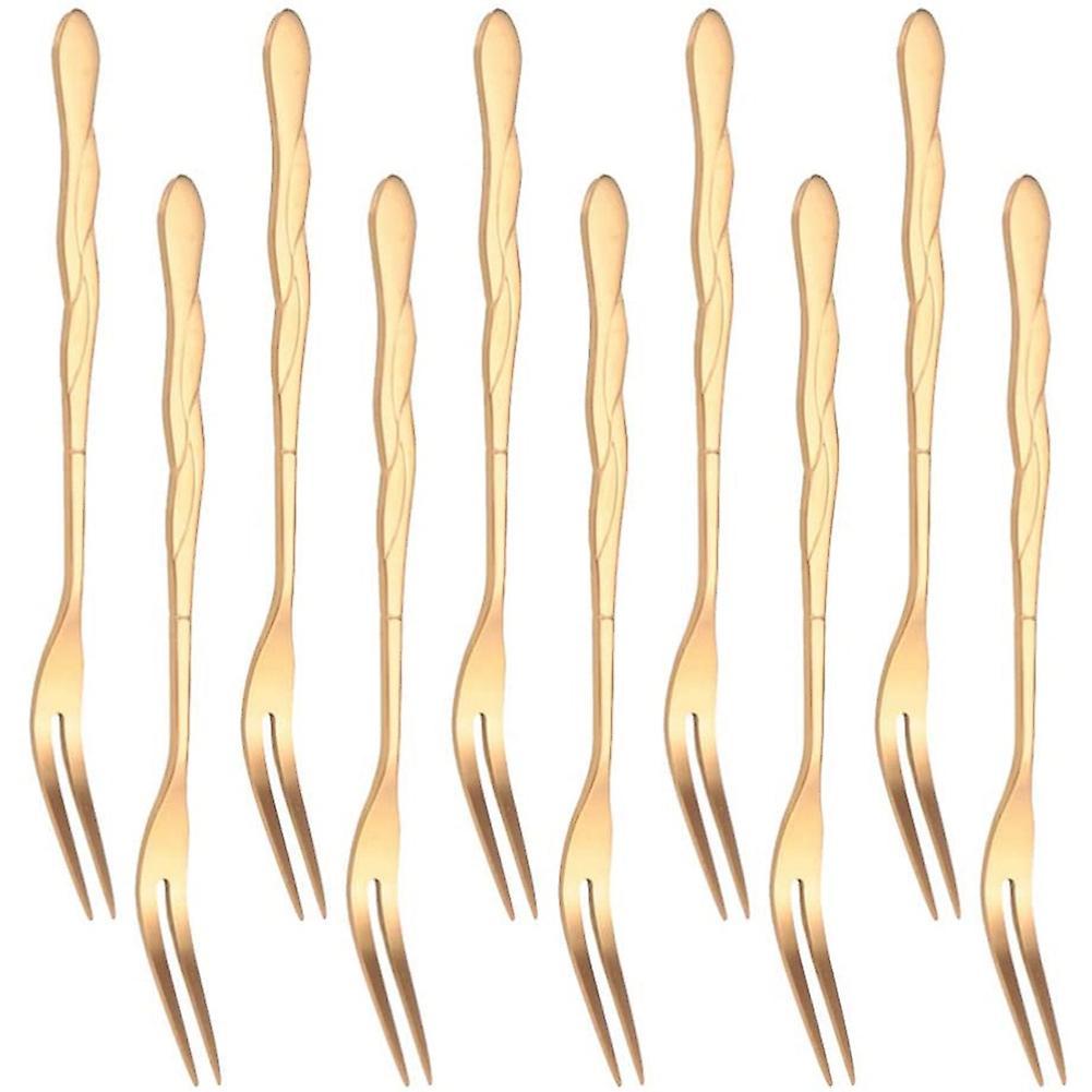 10pcs Stainless Steel Cake Fork 2 Prong Dinner Fork Rose Gold